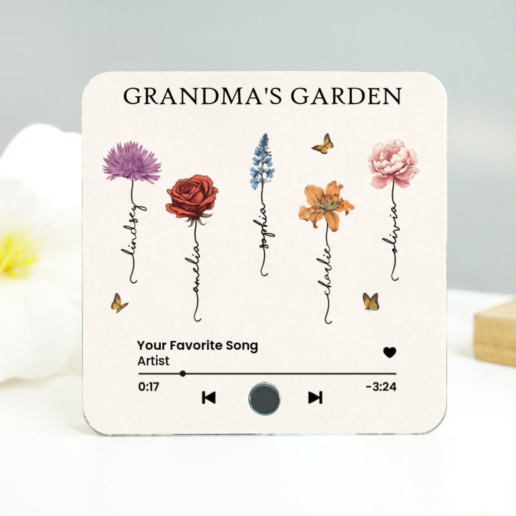 Grandma's Kitchen Birth Month Flower Personalized Music Fridge Magnet, Heartfelt Gift, Birthday Gift for Grandma